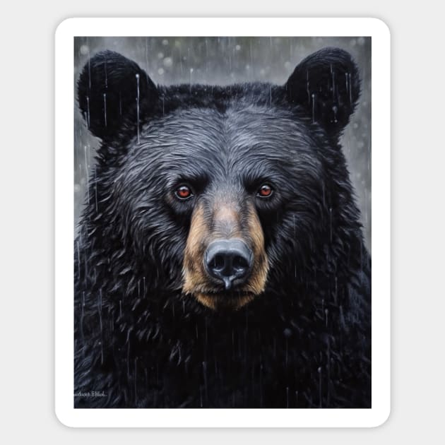 Majestic Wilderness: A Hyperrealistic Oil Painting of a Black Bear Sticker by ABART BY ALEXST 